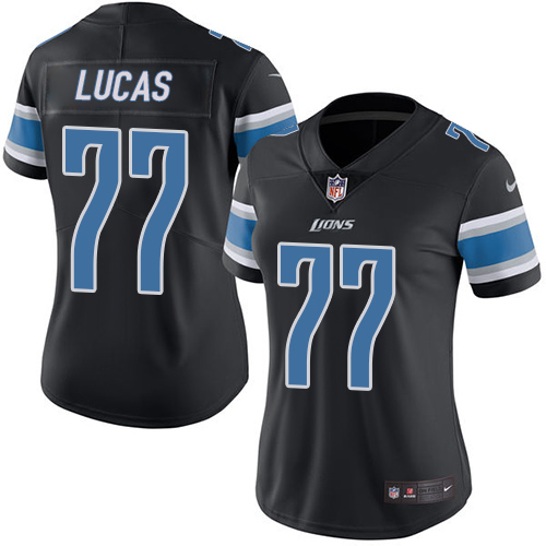 Women's Limited Cornelius Lucas Nike Jersey Black - #77 Rush NFL Detroit Lions